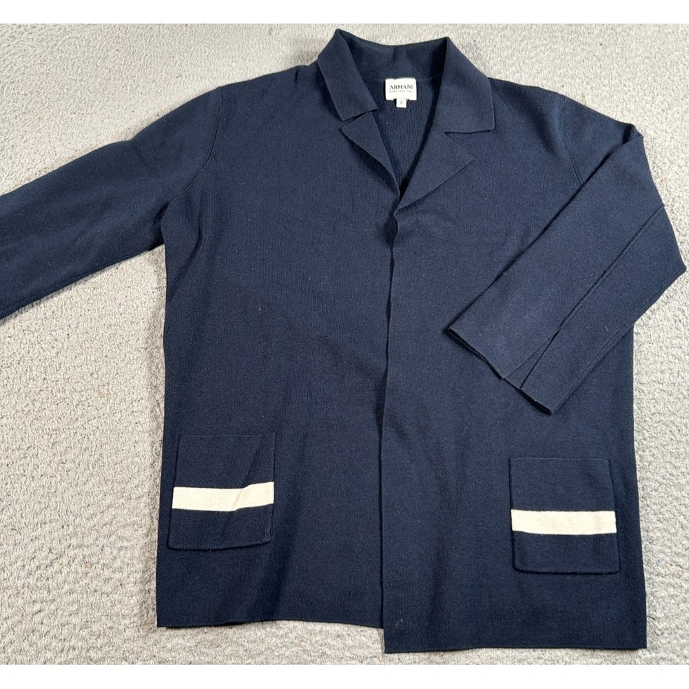 Armani Collezioni Sweater Women's 10 Blue Knit Preppy‎ Classic Cardigan Jacket